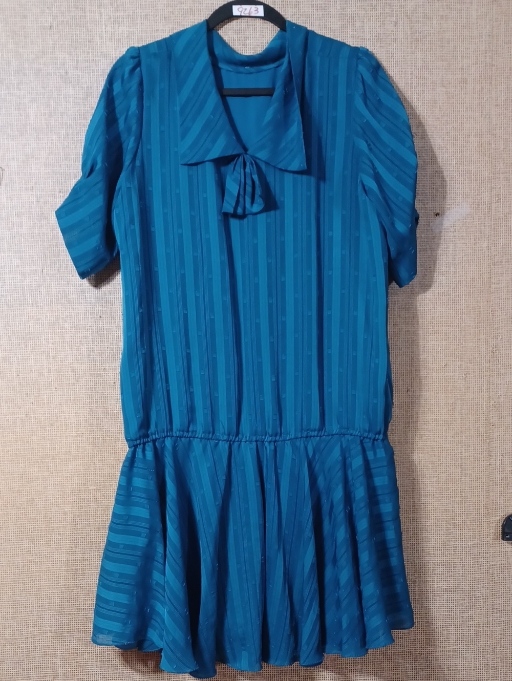 Teal Short-Sleeve Tie-Neck Mini Dress